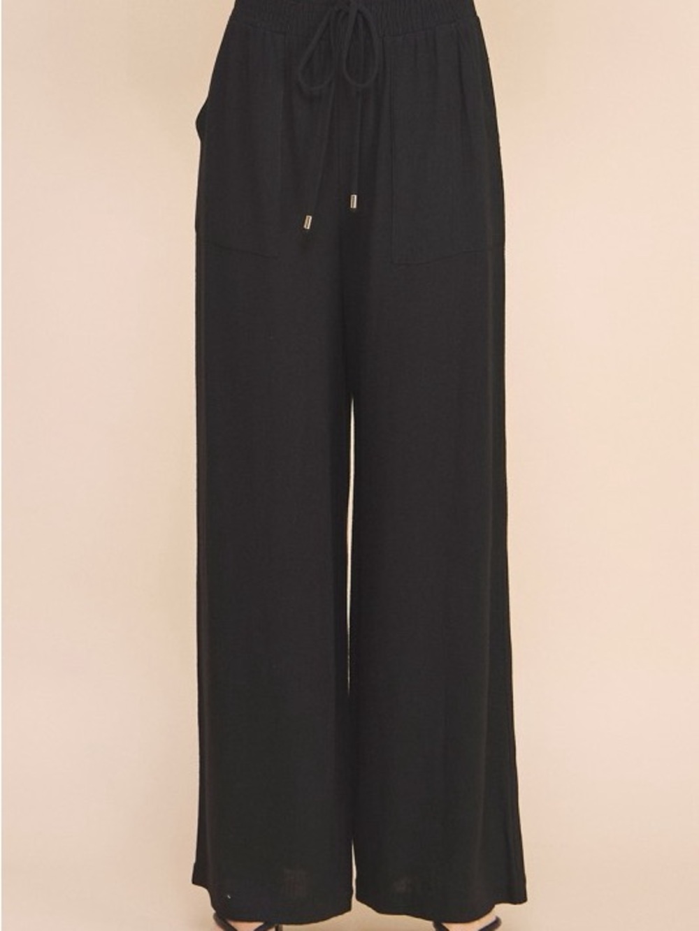NWT Linen Blend Wide Leg Pull-On Pants with Drawstring Waist - Black